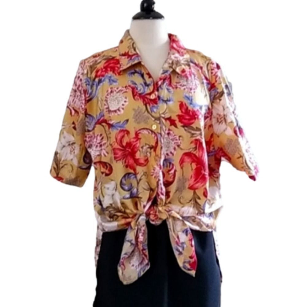 VINTAGE Ms Bond Silky Floral Blouse - Short Sleeve - Size XL